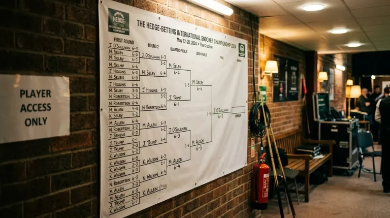 Snooker tournament bracket board showing progression rounds from first round to final
