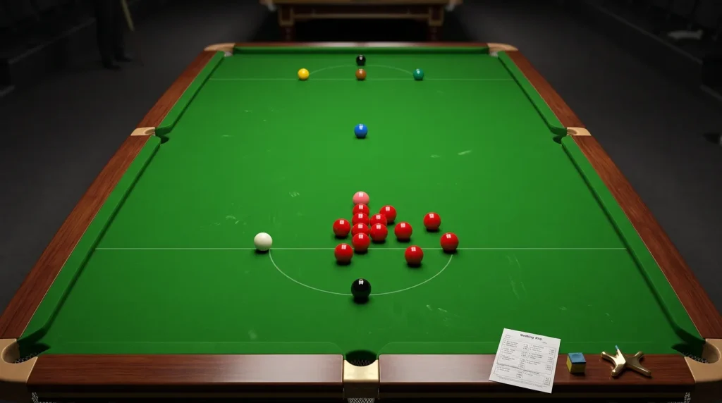 Snooker accumulator betting slip with multiple match selections on a green baize background