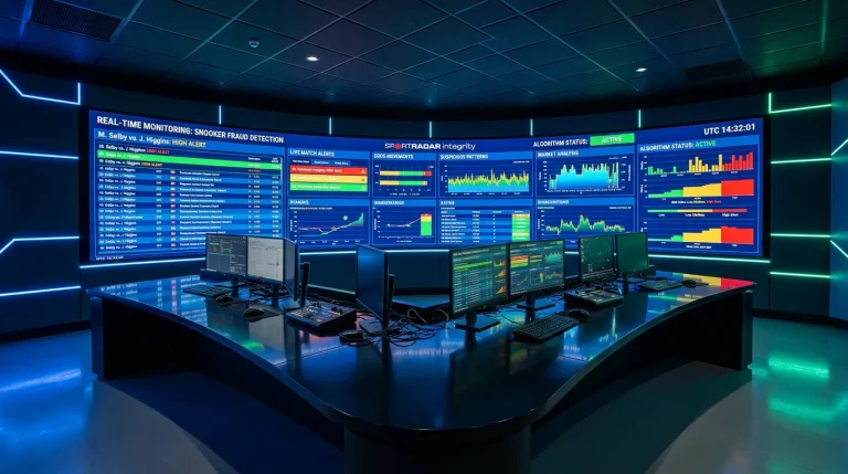 Digital monitoring screen displaying real-time data feeds and alert indicators in a control room